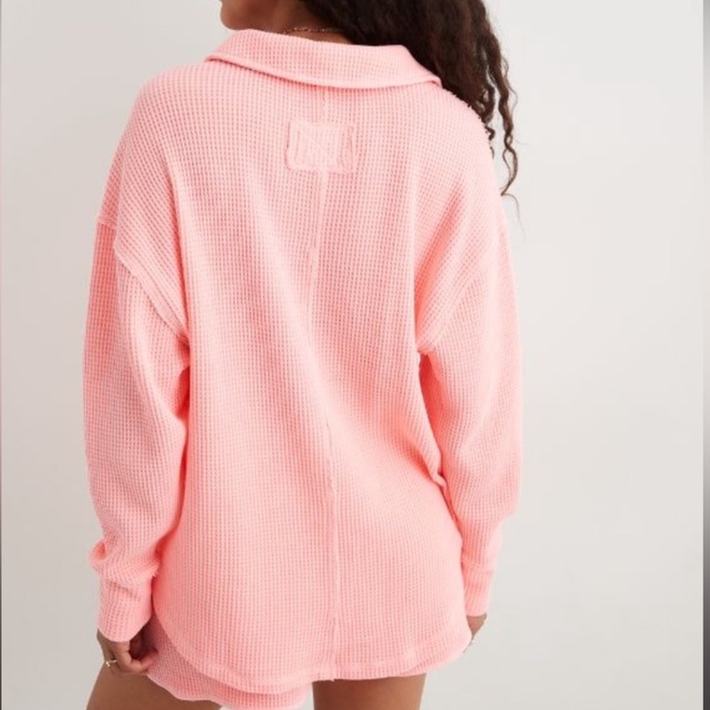 aerie Pink Waffle Knit top - Picture 2 of 5